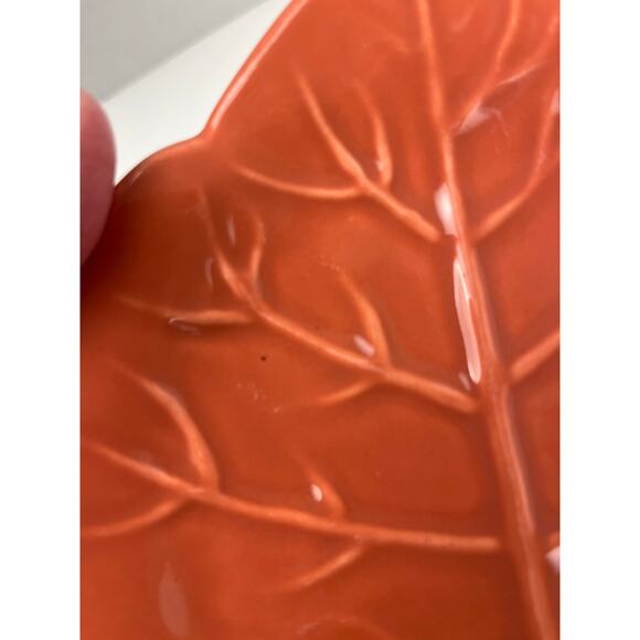 Wendover Lane Leaf Plates Ceramic Dishes Green Orange Brown Set of 3 - Picture 4 of 4